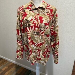 220 Hickory - Linen/Cotton - Long Sleeve Tropical Button Down Top - Size Medium